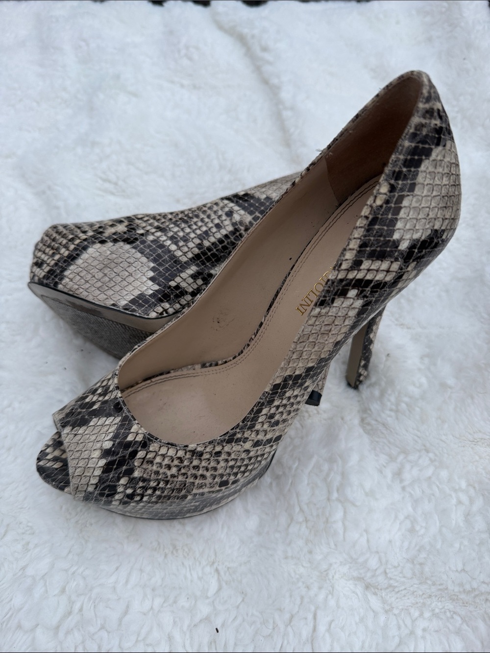 Enzo Angiolini Snake-Print Peep Toe High Heels - Neutral